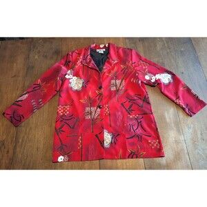 Vintage BFA Classics Chinese Print Jacket/ Blazer Red Women's Plus Size 18W